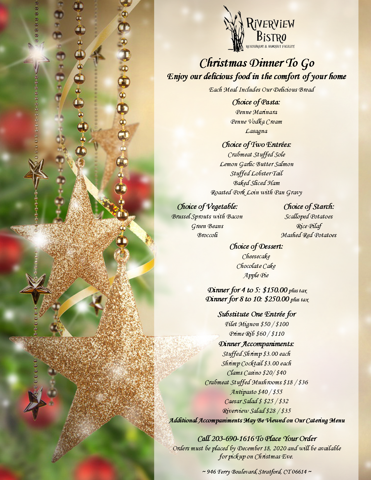 Riverview Bistro & Banquet Facility - Stratford, CT - Menus